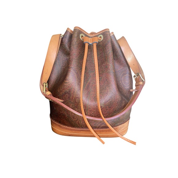 Etro Milano Handbags - ETRO MILANO VINTAGE RED PAISLEY DRAWSTRING BUCKET BAG